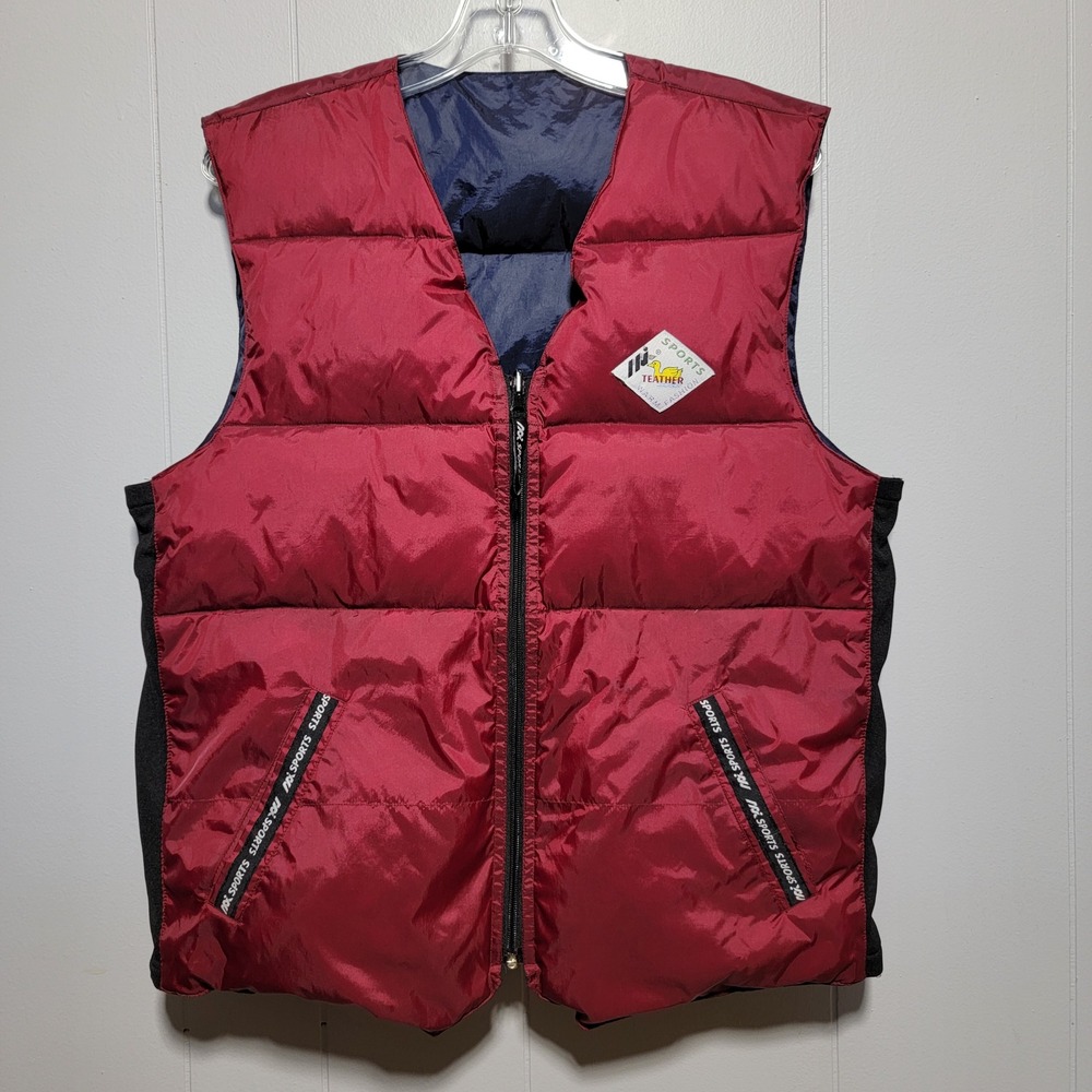 Reversible Puffer Vest Mens XL Burgundy Red Navy Blue Quilted Zip